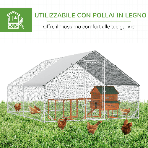 PawHut-Pollaio-da-Giardino-con-Telaio-Zincato-Copertura-Impermeabile-e-Rete-Esagonale-3x8x2m-Argento