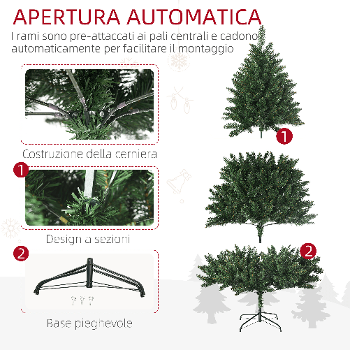 HOMCOM-Albero-di-Natale-Artificiale-180cm-con-800-Rami-e-Base-in-Metallo-Verde