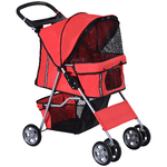 PawHut Passeggino per Cani Pieghevole, Carrello per Animali Domestici, Rosso, 75 x 45 x 97cm