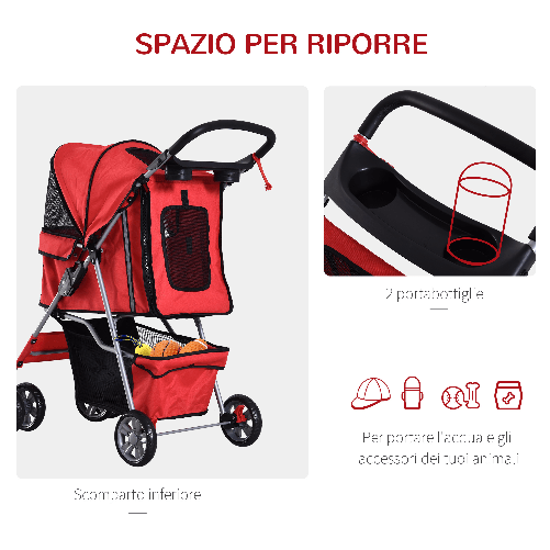 PawHut-Passeggino-per-Cani-Pieghevole-Carrello-per-Animali-Domestici-Rosso-75-x-45-x-97cm