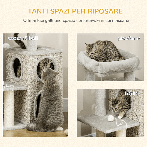 PawHut-Tiragraffi-per-Gatti-da-5kg-max-con-Lettino-e-Pallina-da-Gioco-in-Truciolato-Peluche-e-Sisal-60x40x91-cm