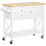 HOMCOM Carrello da Cucina Salvaspazio in Legno, Carrello Portavivande Multiuso con 4 Ruote, 2 Cassetti e Ripiano, 108x45x89cm, Bianco