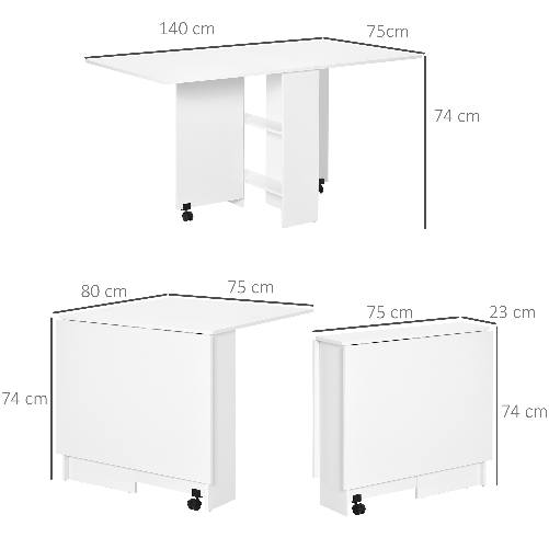 HOMCOM-Tavolo-Pieghevole-in-Legno-Bianco-Tavolo-Richiudibile-con-Ruote-per-6-Persone