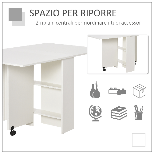 HOMCOM-Tavolo-Pieghevole-in-Legno-Bianco-Tavolo-Richiudibile-con-Ruote-per-6-Persone