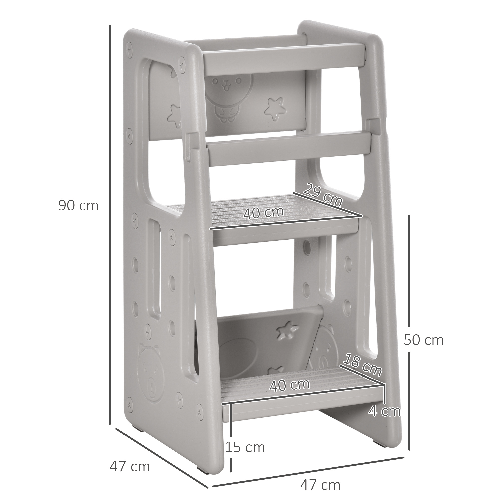 HOMCOM-Scaletta-per-Bambini-Torre-Montessoriana-Altezza-Regolabile-3-Livelli-47x47x90cm-Grigio