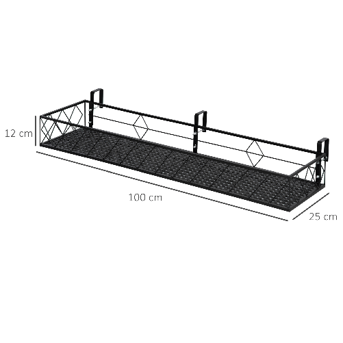 Outsunny-Fioriera-da-Esterno-Portavasi-con-Ganci-per-Ringhiera-Balcone-in-Metallo-100x31x12cm-Nero