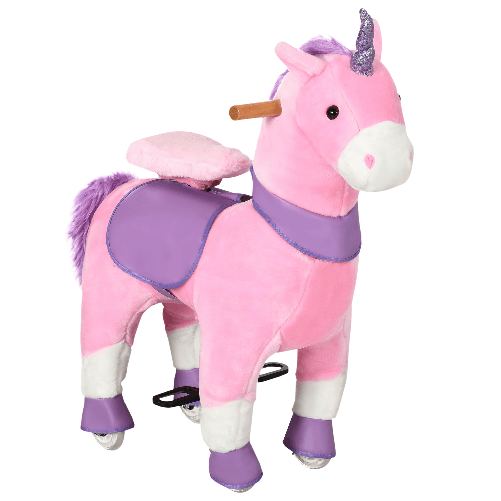 HOMCOM-Cavallo-a-Dondolo-con-Ruote-a-Forma-di-Unicorno-per-Bambini-da-3-6-Anni-70x32x87cm-Rosa