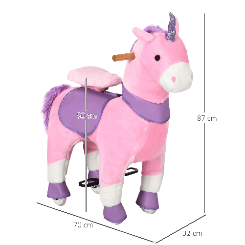 HOMCOM-Cavallo-a-Dondolo-con-Ruote-a-Forma-di-Unicorno-per-Bambini-da-3-6-Anni-70x32x87cm-Rosa
