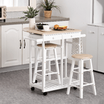 HOMCOM-Carrello-da-Cucina-Pieghevole-Mobile-da-Cucina-Salvaspazio-con-2-Sgabelli-2-Cassetti-5-Ruote--Rotazione-360°--Legno-MDF-Bianco