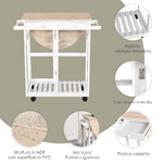 HOMCOM-Carrello-da-Cucina-Pieghevole-Mobile-da-Cucina-Salvaspazio-con-2-Sgabelli-2-Cassetti-5-Ruote--Rotazione-360°--Legno-MDF-Bianco