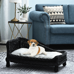 PawHut-Lettino-per-cani-Animali-Domestici-Chaise-Longue-in-Vimini-con-Cuscino-Nero