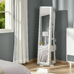 HOMCOM-Specchio-Portagioie-Girevole-per-Camera-da-Letto-con-2-Chiavi-in-Legno-Bianco-e-Vetro-38x38x160-cm