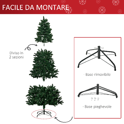 HOMCOM-Albero-di-Natale-210cm-Artificiale-Pieghevole-con-Base-Rimovibile-1046-Rami-in-PVC-e-Acciaio-Verde