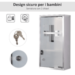 HOMCOM-Armadietto-Porta-Medicinali-in-Vetro-in-Acciaio-Porta-e-2-Chiavi-Pronto-Soccorso-Cassetta-Medicine-48x25cm