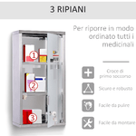 HOMCOM-Armadietto-Porta-Medicinali-in-Vetro-in-Acciaio-Porta-e-2-Chiavi-Pronto-Soccorso-Cassetta-Medicine-48x25cm