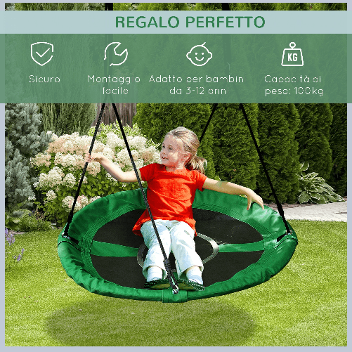 HOMCOM-Altalena-da-Giardino-per-Bambini-a-Nido-Verde-e-Nero-Diametro-100cm