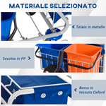 HOMCOM-Carrello-Pulizie-Professionale-con-4-Secchi-18l-6l-Sacco-Spazzatura-Impermeabile-Blu-e-Arancione-100x70x103cm