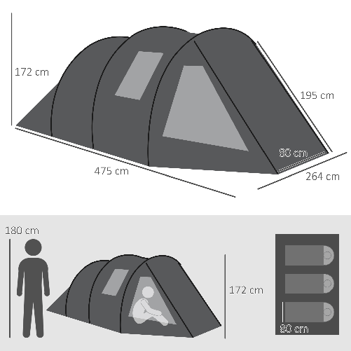 Outsunny-Tenda-da-Campeggio-3-4-persone-Due-stanze-con-Finestre-Borsa-da-trasporto-475x264x172cm-Nero