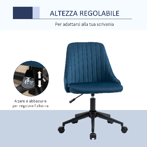 Vinsetto-Sedia-da-Ufficio-in-Velluto-Blu-con-Altezza-Regolabile-Sedia-Ergonomica-Girevole-a-360°-e-Ruote-50x58x77-87cm