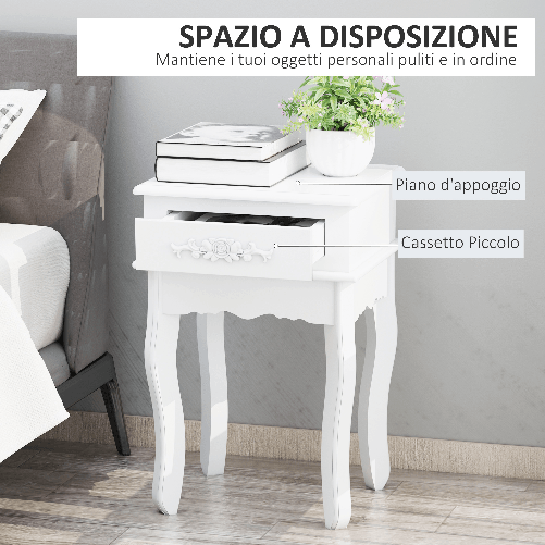 HOMCOM-Comodino-con-Cassetto-in-Legno-Bianco-40x35x60cm