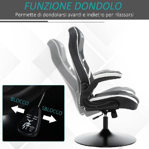 Vinsetto-Poltrona-da-Gaming-da-Ufficio-Ergonomica-Altezza-Regolabile-Base-Fissa-Braccioli-Pieghevoli-Nero-e-Bianco