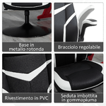 Vinsetto-Poltrona-da-Gaming-da-Ufficio-Ergonomica-Altezza-Regolabile-Base-Fissa-Braccioli-Pieghevoli-Nero-e-Bianco