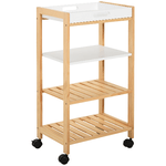 HOMCOM Carrello da Cucina a 4 Livelli in MDF e Legno di Pino con 4 Ruote Girevoli, 40x30x76 cm, Bianco e Marrone