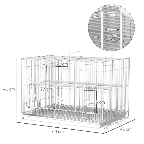 PawHut-Gabbia-per-Uccelli-in-Metallo-con-Posatoi-Ciotole-per-Cibo-e-Maniglia-60x41x41cm