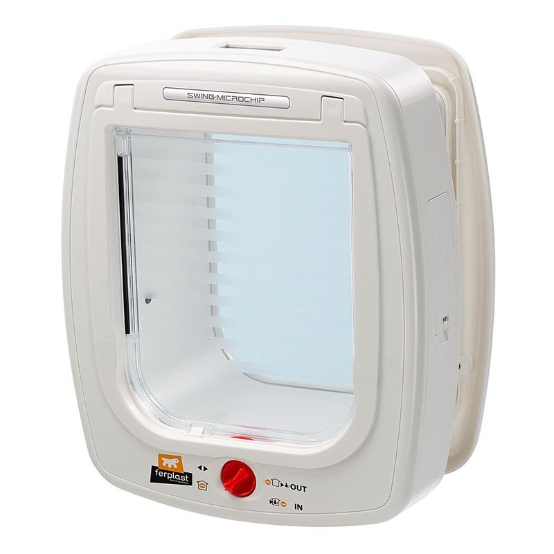 Ferplast-Gattaiola-Microchip-Porta-per-Gatti-Cani-Piccoli-Entrata-e-uscita-controllabile-4-vie-Protezione-da-Correnti-d-Aria-SWING-MICROCHIP-Taglia-Media-Porticina-per-Cani-Gatti-con-Microchip-Bianco