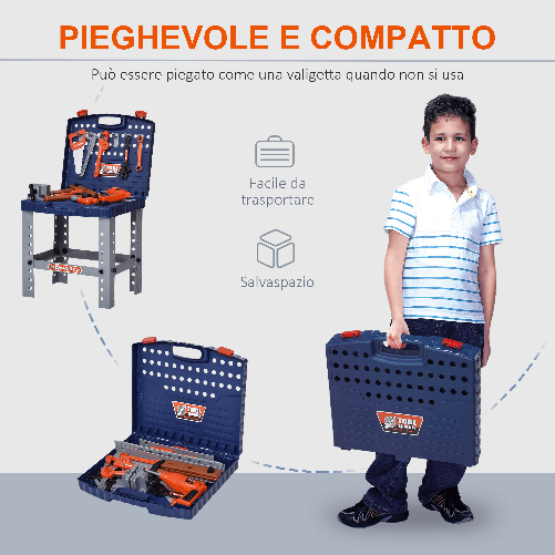 HOMCOM-Banco-da-Lavoro-Pieghevole-con-68-Attrezzi-Inclusi-per-Bambini-3-6-Anni-Blu-e-Grigio