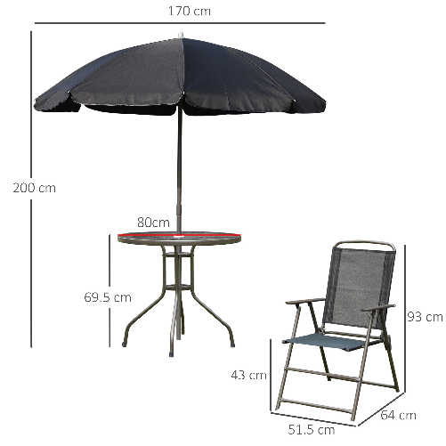 Outsunny---Set-Mobili-da-Giardino-in-Tubi-d-Acciaio-6-pz-Set-di-Tavolo-Sedia-e-Ombrellone-Nero