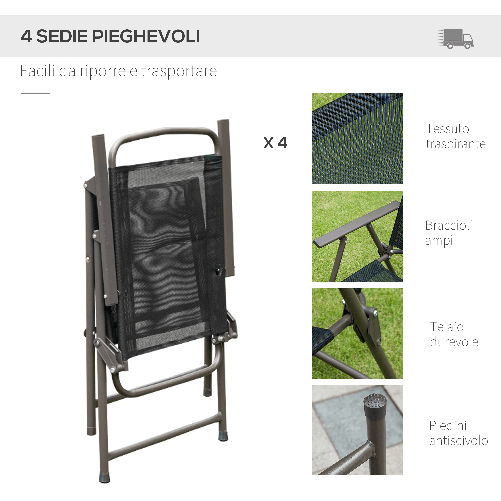 Outsunny---Set-Mobili-da-Giardino-in-Tubi-d-Acciaio-6-pz-Set-di-Tavolo-Sedia-e-Ombrellone-Nero
