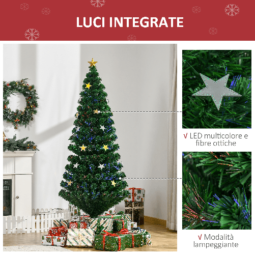 HOMCOM-Albero-di-Natale-180cm-con-27-Luci-LED-Fibre-Ottiche-e-230-Rami-Albero-di-Natale-Artificiale