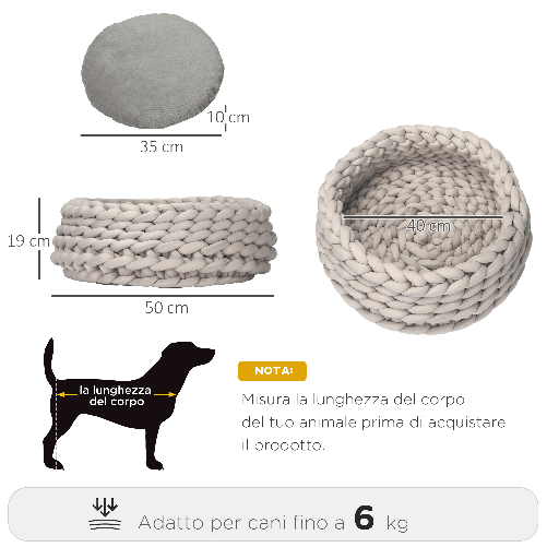 PawHut-Cuccia-per-Cani-e-Gatti-Rotonda-con-Bordi-Rialzati-e-Cuscino-Lettino-per-Cani-Imbottito-Effetto-Velluto-Φ50x19cm-Grigio