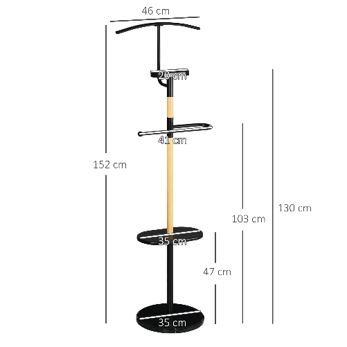 HOMCOM-Appendiabiti-da-Terra-in-Legno-e-Acciaio-con-Mensole-e-Gruccia-per-Abiti-46x35x152cm-Nero