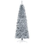 HOMCOM Albero di Natale Artificiale Alto 180cm con 618 Rami, Albero di Natale Slim con Base Rimovibile, in PET e Acciaio, Argento