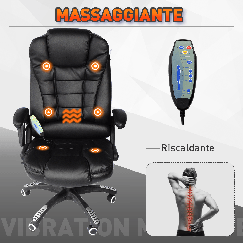 HOMCOM-Sedia-Massaggiante-da-Gaming-Poltrona-da-Ufficio-Girevole-con-Riscaldamento-Pelle-PU--Altezza-Regolabile-62-x-68-x-111-121cm