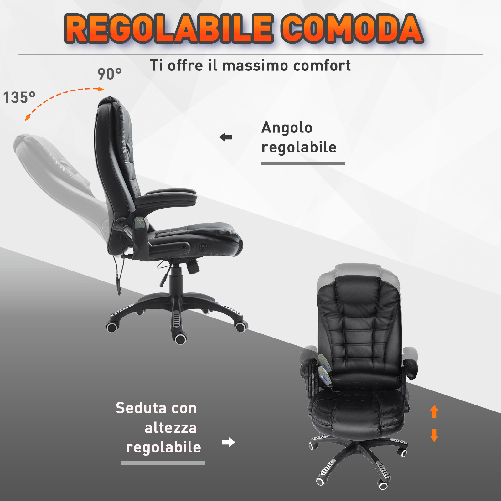 HOMCOM-Sedia-Massaggiante-da-Gaming-Poltrona-da-Ufficio-Girevole-con-Riscaldamento-Pelle-PU--Altezza-Regolabile-62-x-68-x-111-121cm