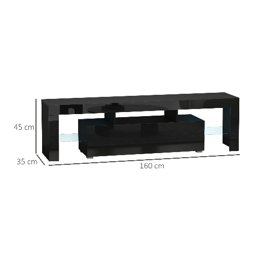 HOMCOM-Mobile-TV-65--max-in-MDF-e-Vetro-con-3-Ripiani-Aperti-uno-Scomparto-e-Luci-a-LED-160x35x45-cm-Nero