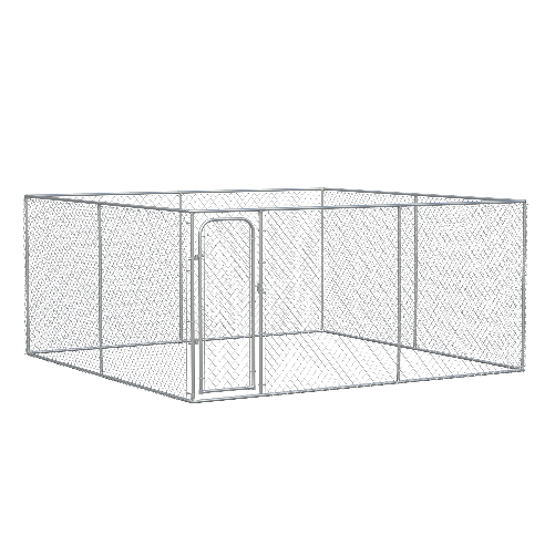 PawHut-Kennel-per-Cani-da-Esterno-a-Maglie-con-Porta-con-Blocco-in-Acciaio-400x400x182cm-Argento