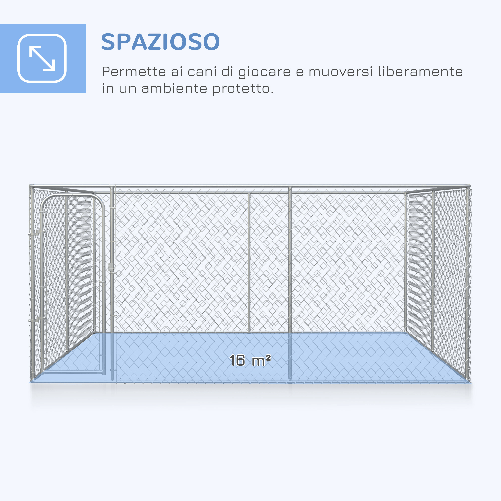 PawHut-Kennel-per-Cani-da-Esterno-a-Maglie-con-Porta-con-Blocco-in-Acciaio-400x400x182cm-Argento