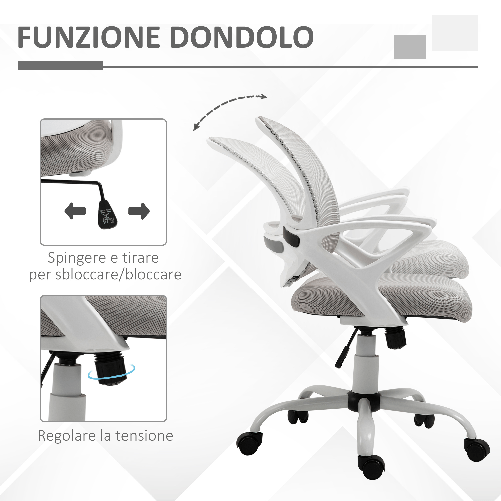 Vinsetto-Sedia-da-Ufficio-Basculante-in-Tessuto-a-Rete-Grigio-Sedia-da-Scrivania-Ergonomica-e-Girevole-con-Altezza-Regolabile