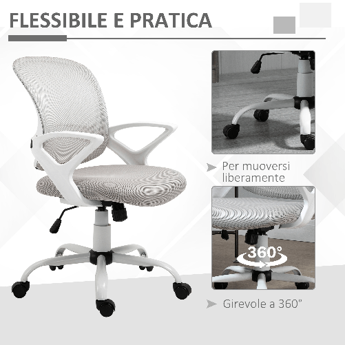 Vinsetto-Sedia-da-Ufficio-Basculante-in-Tessuto-a-Rete-Grigio-Sedia-da-Scrivania-Ergonomica-e-Girevole-con-Altezza-Regolabile