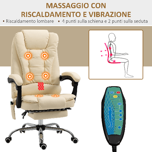 Vinsetto-Poltrona-Massaggiante-Ergonomica-ad-Altezza-Regolabile-con-6-Punti-Vibranti-65x160x104-cm-Crema