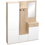 HOMCOM Mobile da Ingresso 4 in 1 in Truciolato con Specchio, Ganci e Ripiani Regolabili Interni, 145x29x184 cm