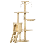 PawHut Albero Tiragraffi con Cuccia per Gatti in Legno Sisal Naturale, Beige, 40x30x131cm