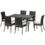 Outsunny Set Mobili da Giardino Tavolo da Pranzo, 6 Sedie 7pz con Cuscini Rattan