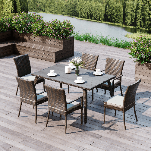 Outsunny-Set-Mobili-da-Giardino-Tavolo-da-Pranzo-6-Sedie-7pz-con-Cuscini-Rattan