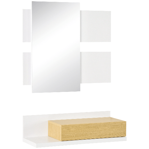 HOMCOM-Set-Mobili-da-Ingresso-con-Specchio-40x70cm-e-Cassetto-in-Legno-con-Fissaggio-a-Muro