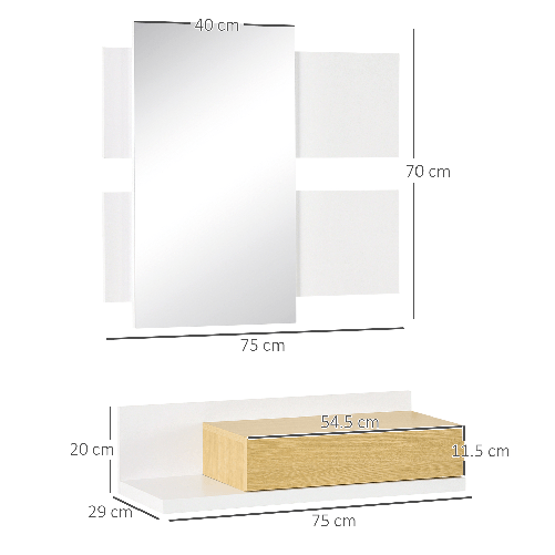 HOMCOM-Set-Mobili-da-Ingresso-con-Specchio-40x70cm-e-Cassetto-in-Legno-con-Fissaggio-a-Muro